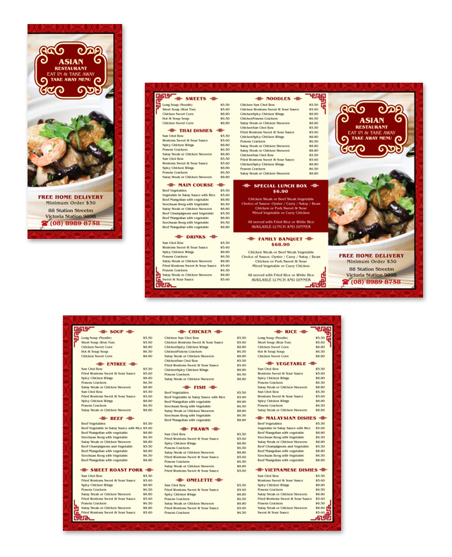 Asian Restaurant Take Away Menu Template