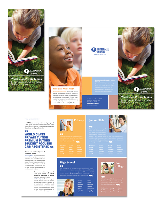 Academic Tutor & School Tri Fold Brochure Template