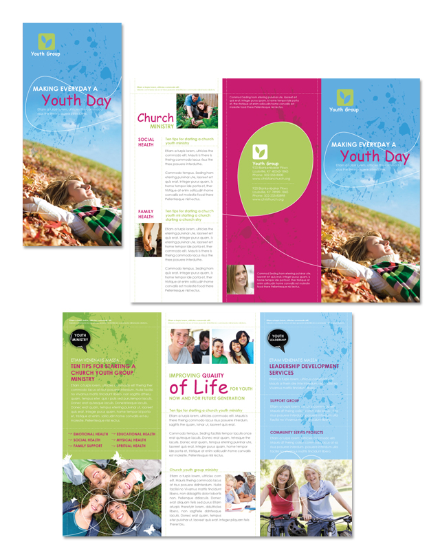 Church Ministry & Youth Group Tri Fold Brochure Template