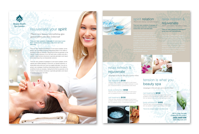 Day Spa & Beauty Salon Datasheet Template