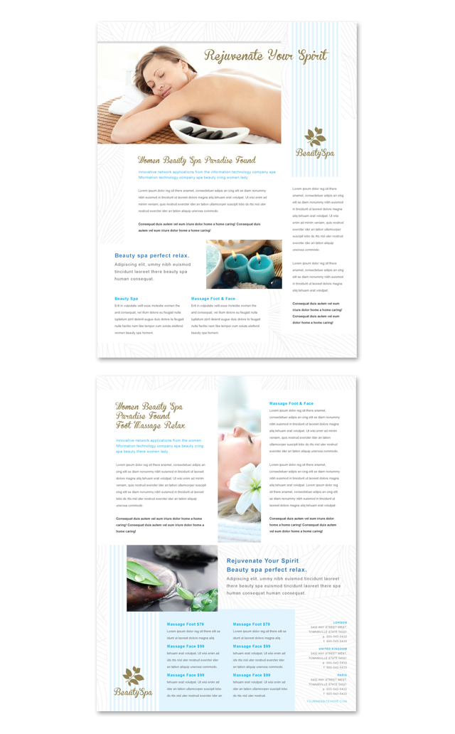 Beauty Spa Salon Datasheet Template