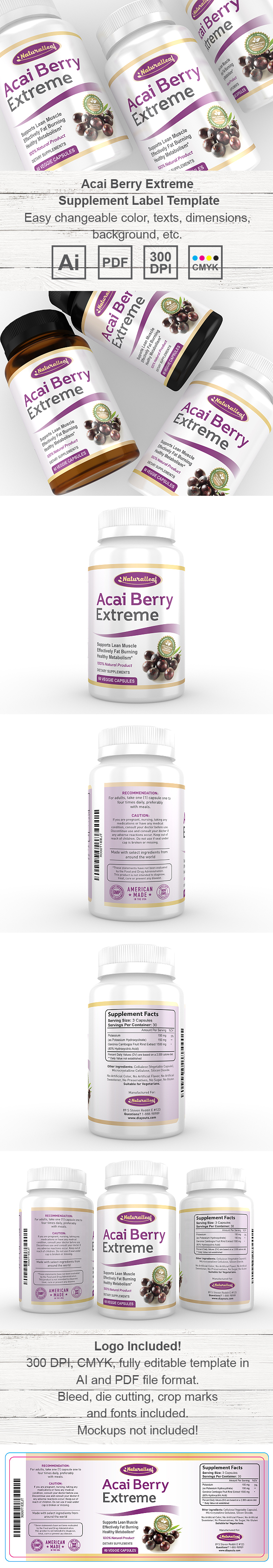 Acai Berry Weight Loss Supplement Label Template