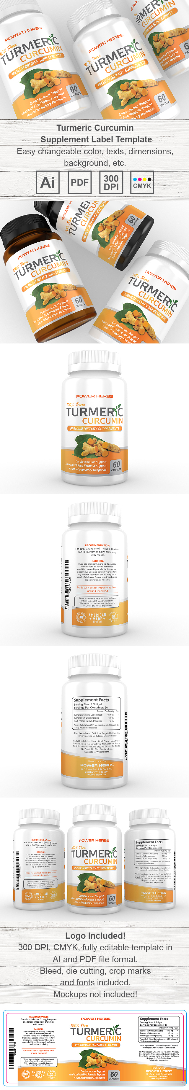 Turmeric Curcumin Supplement Label Template