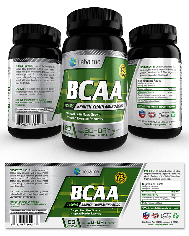 BCAA Amino Acids Supplement Label Template