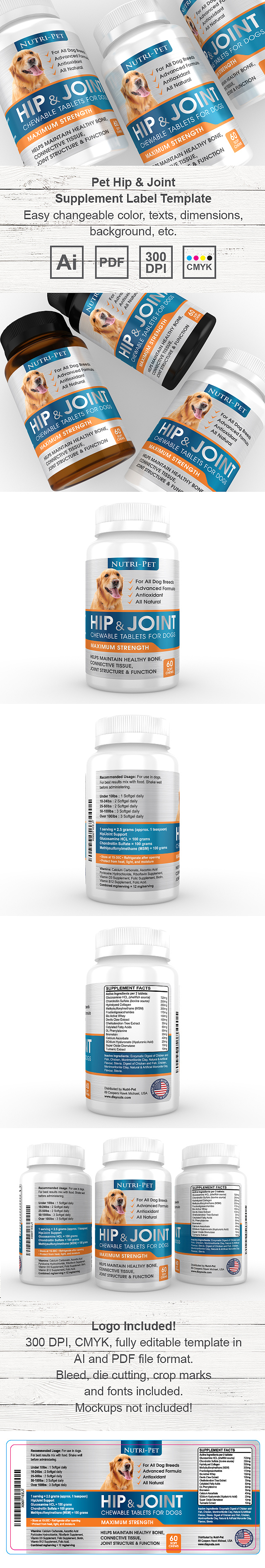 Pet Hip & Joint Supplement Label Template