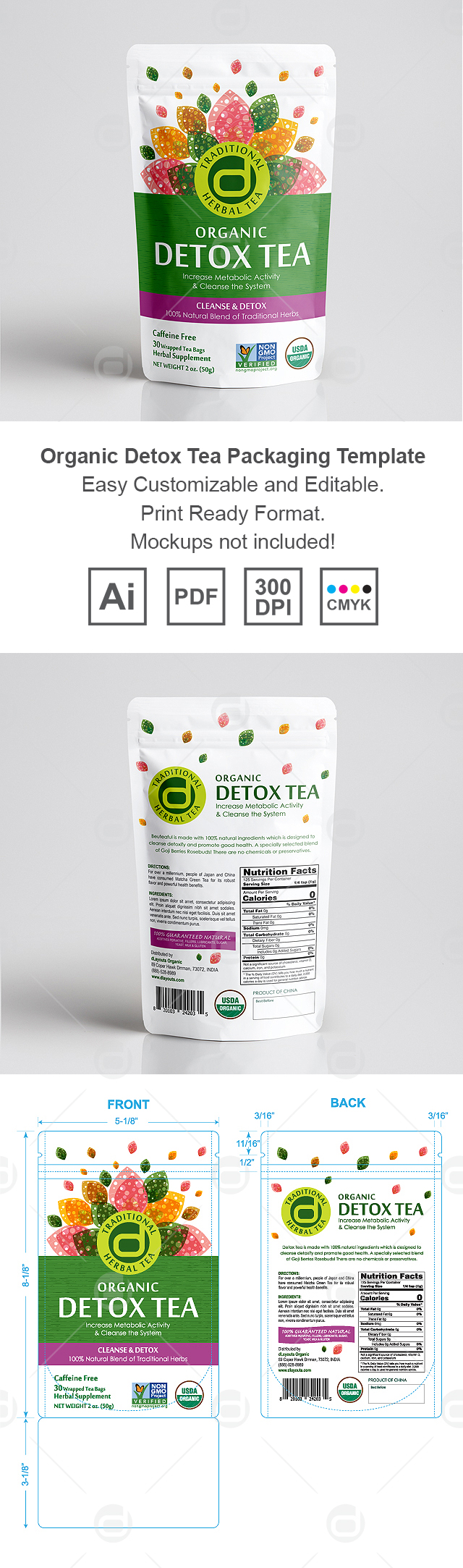 Organic Detox Tea Packaging Template