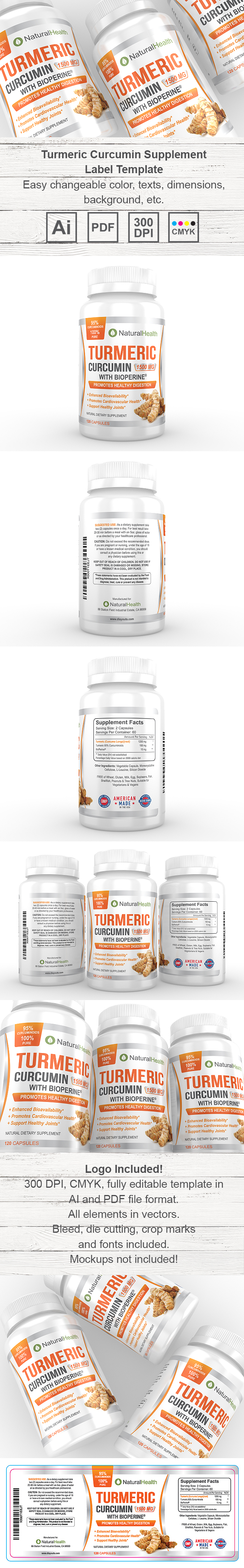 Turmeric Curcumin Supplement Label Template