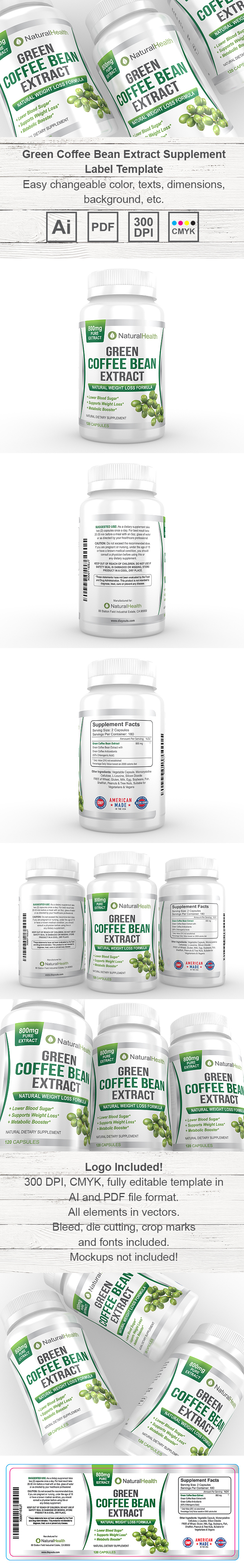Green Coffee Bean Extract Supplement Label Template