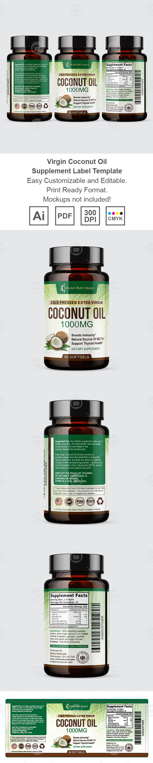 Virgin Coconut Oil Supplement Label Template