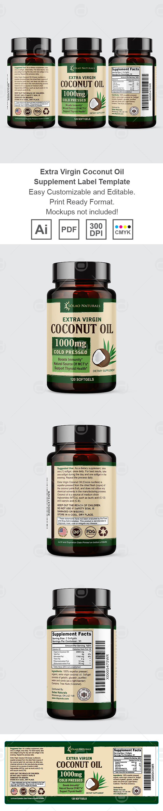 Virgin Coconut Oil Supplement Label Template