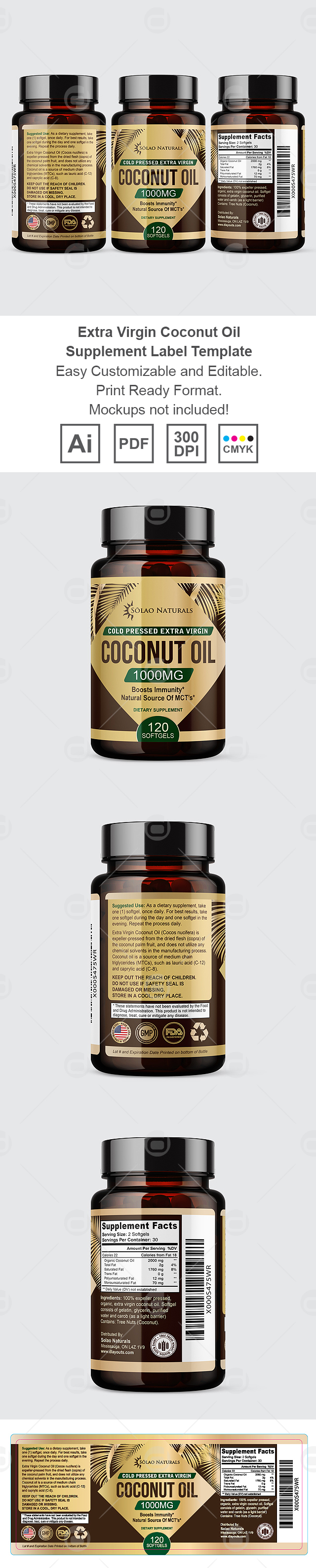 Virgin Coconut Oil Supplement Label Template