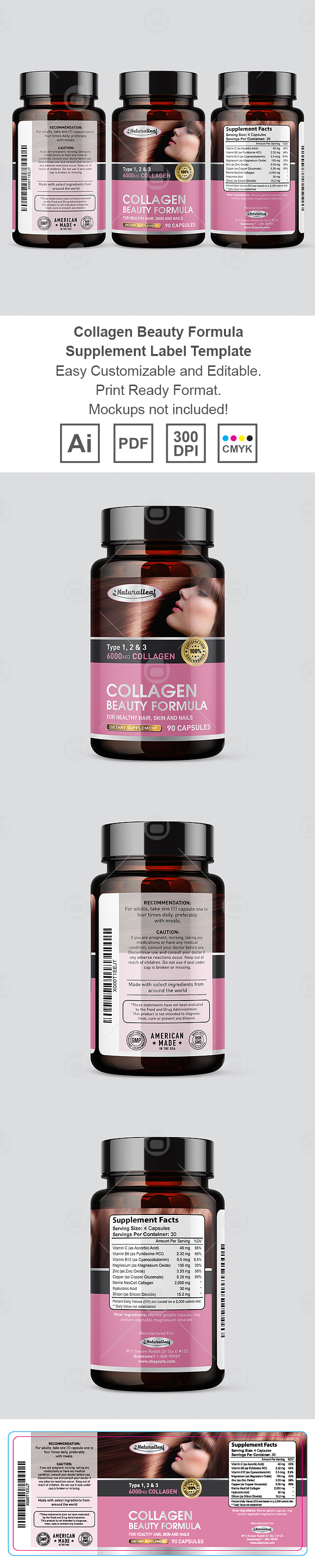 Collagen Beauty Formula Supplement Label Template