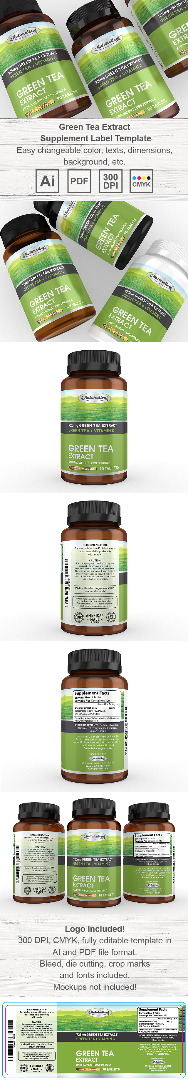 Green Tea Extract Supplement Label Template