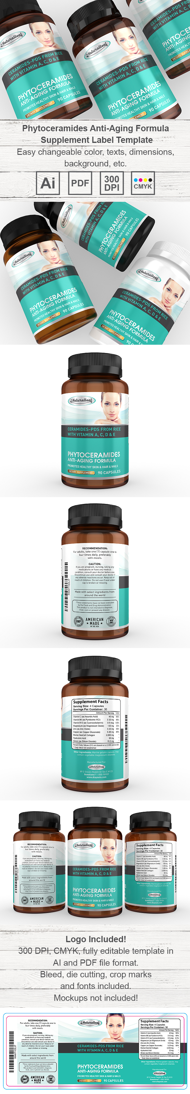 Phytoceramides Anti-aging Supplement Label Template