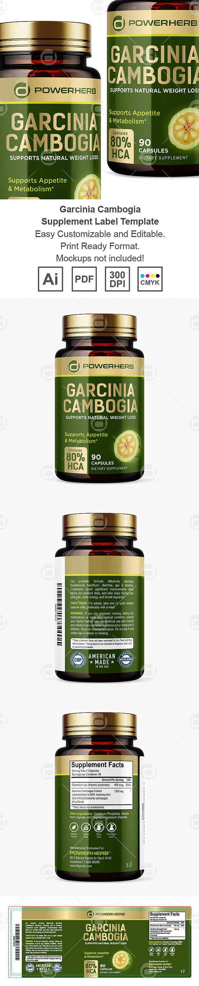 Garcinia Cambogia Extract Supplement Label Template