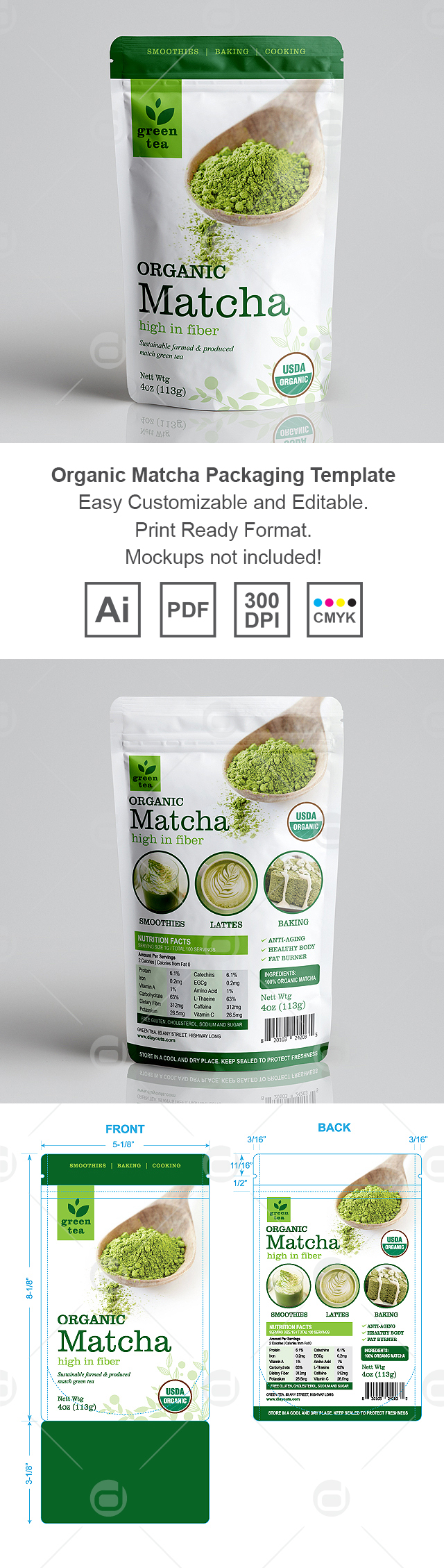 Organic Matcha Green Tea Packaging Template