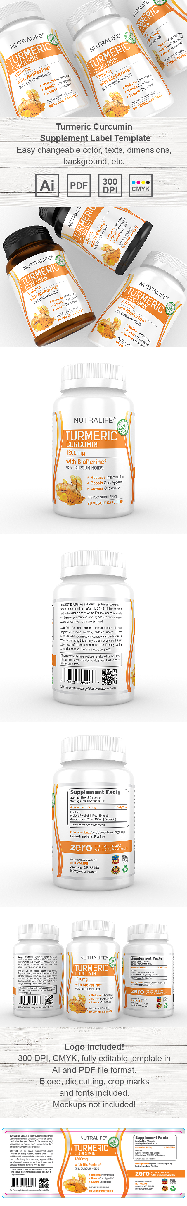 Turmeric Curcumin Supplement Label Template