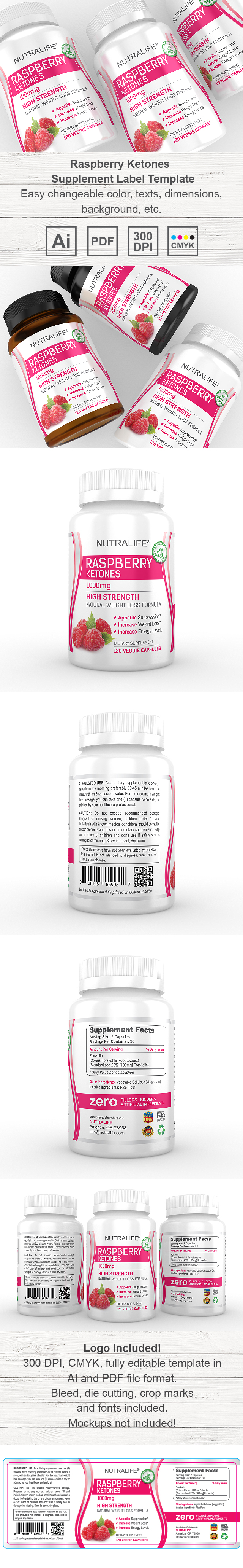 Raspberry Ketones Supplement Label Template