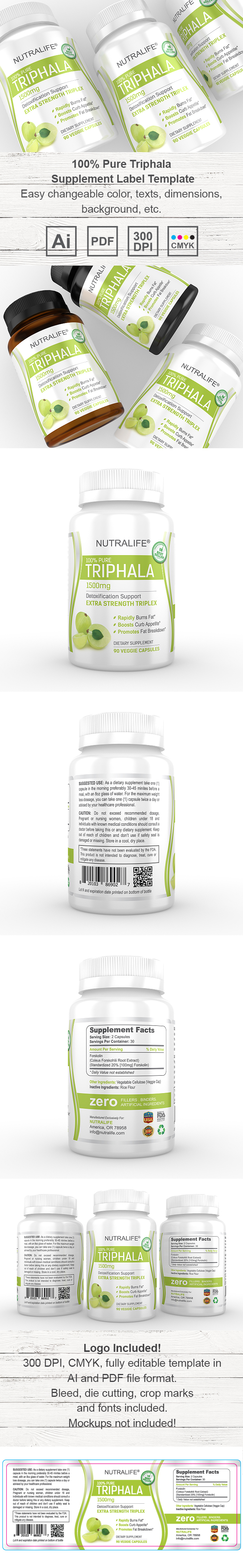 Pure Triphala Supplement Label Template