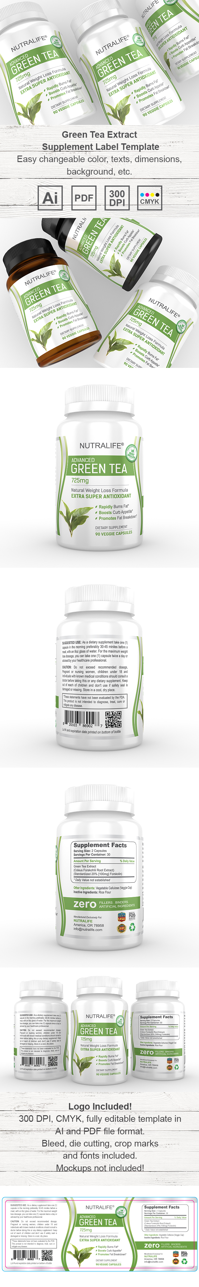 Green Tea Extract Supplement Label Template