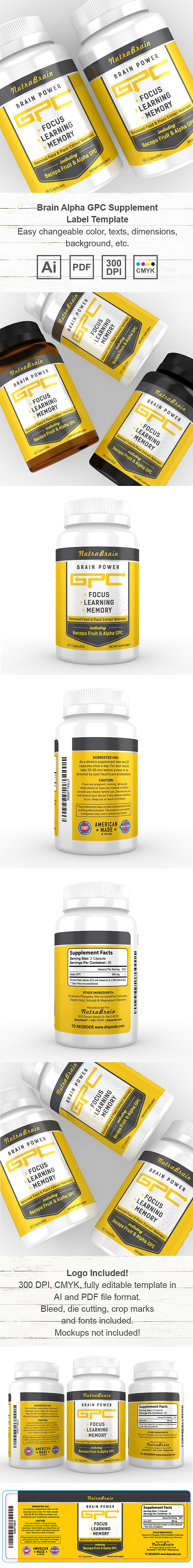 Brain Alpha GPC Supplement Label Template