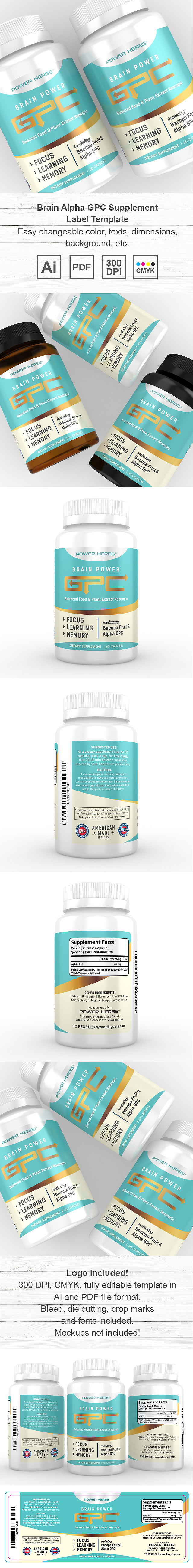 Brain Alpha GPC Supplement Label Template