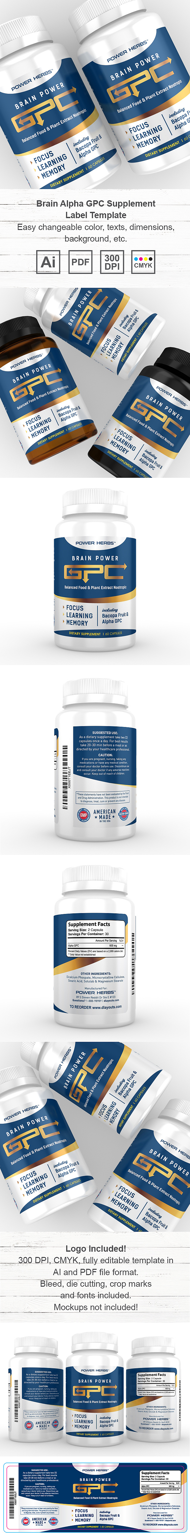 Brain Alpha GPC Supplement Label Template