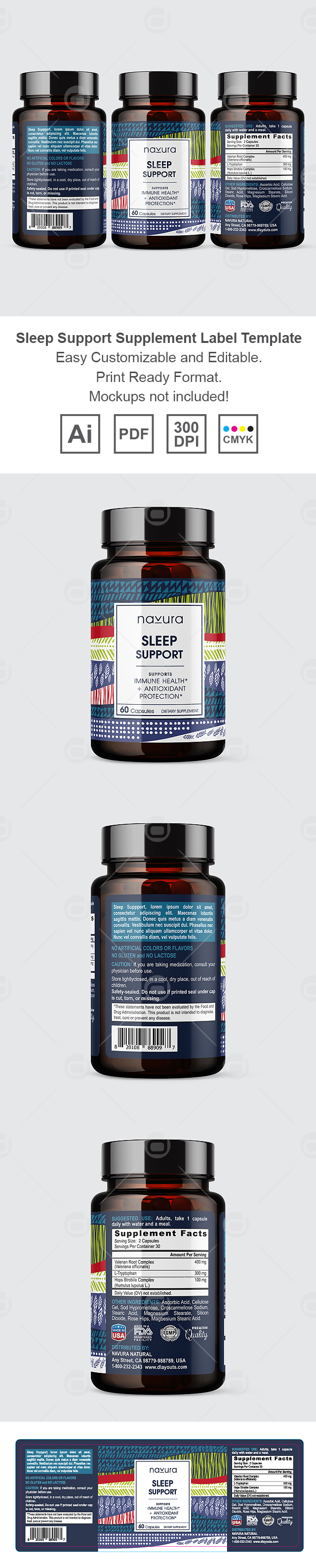 Sleep Support Supplement Label Template