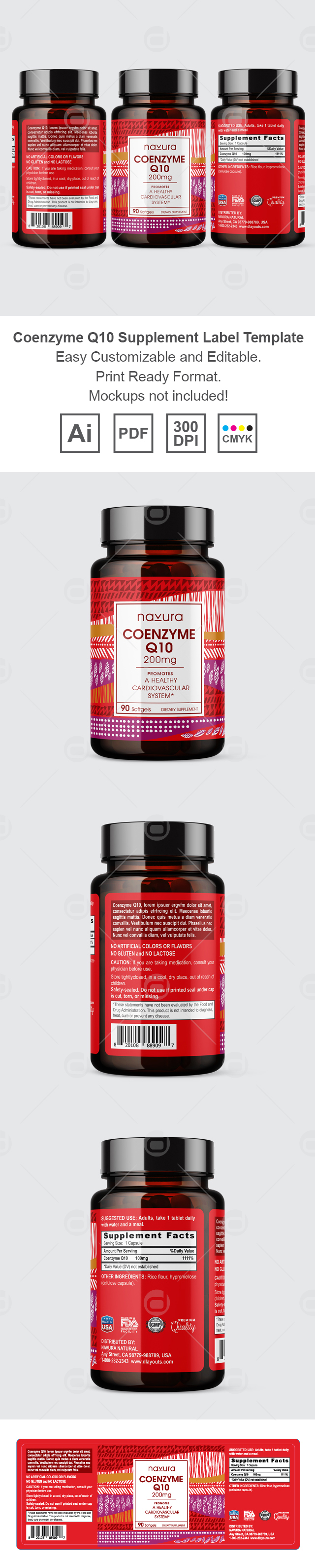 Coenzyme Q10 Supplement Label Template