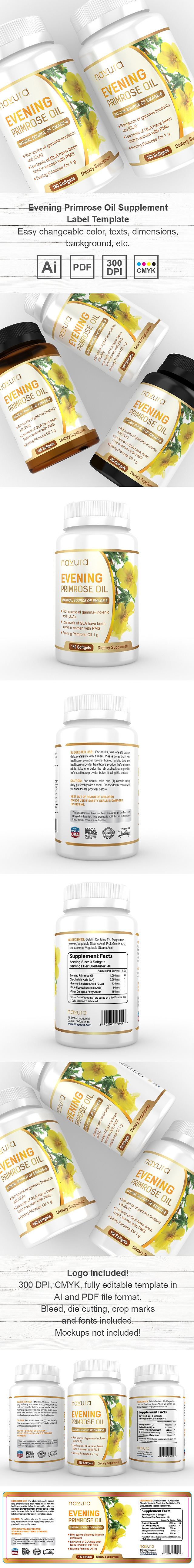 Evening Primrose Oil Supplement Label Template