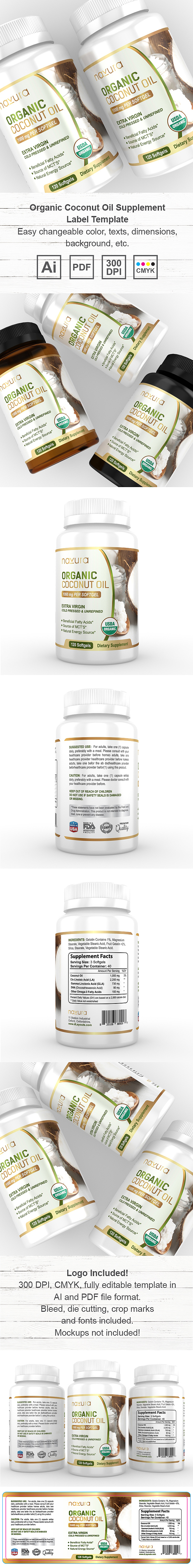 Organic Coconut Oil Supplement Label Template