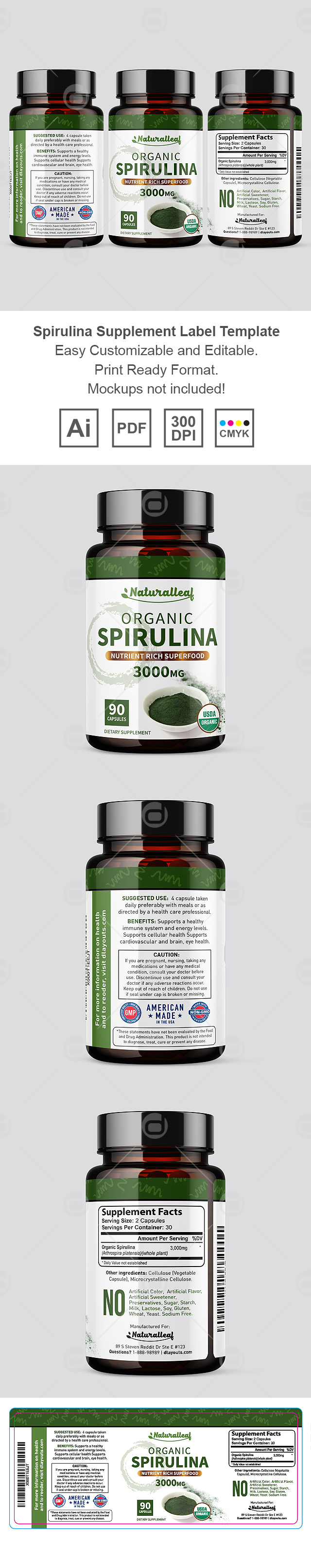 Organic Spirulina Powder Label Template