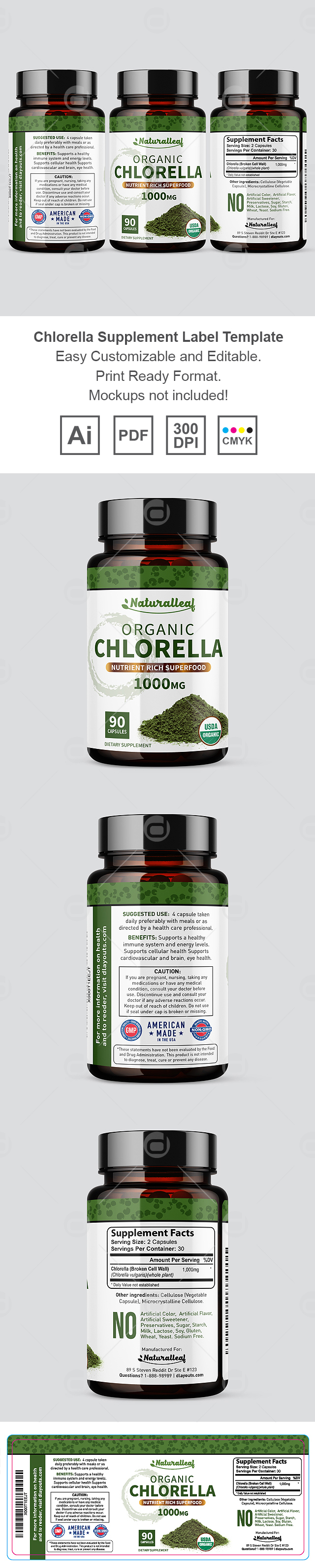 Organic Chlorella Powder Label Template