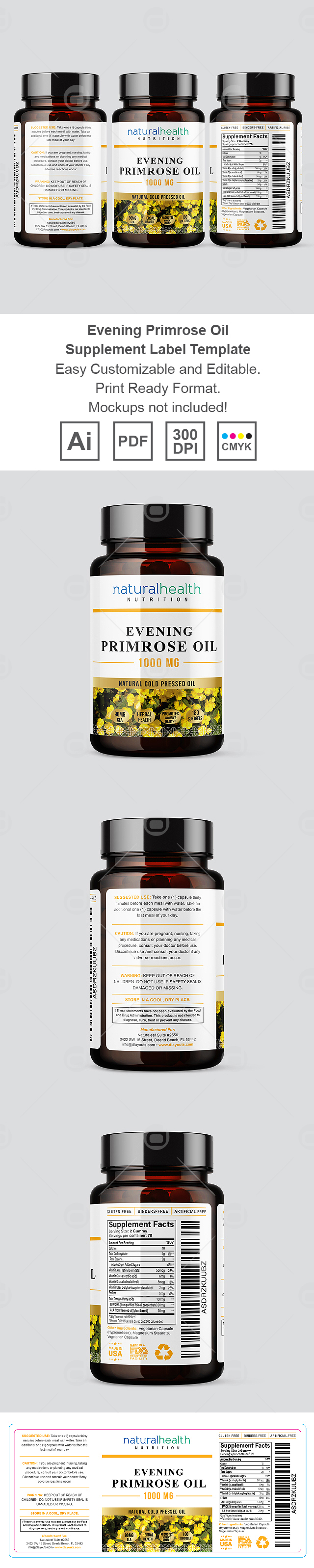 Evening Primrose Oil Supplement Label Template