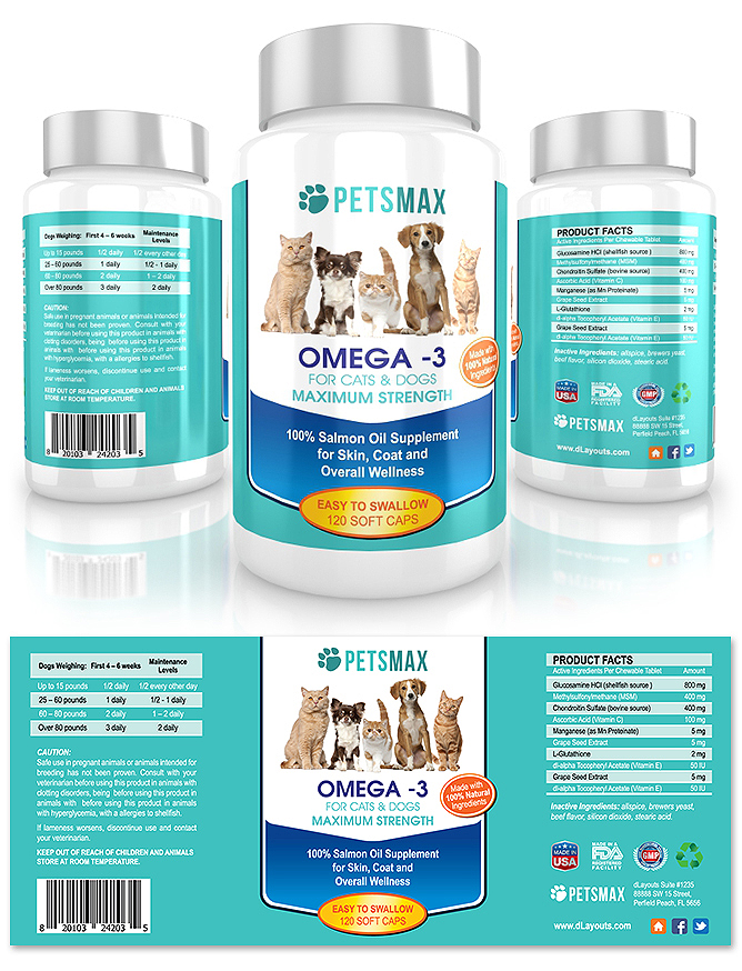 Pet Omega 3 Skin & Coat Supplement Label Template