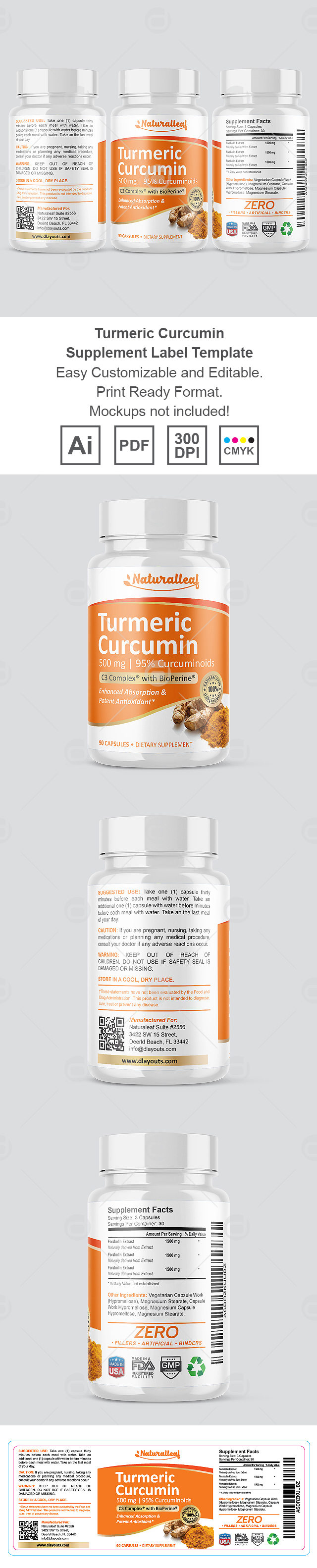 Turmeric Curcumin Supplement Label Template