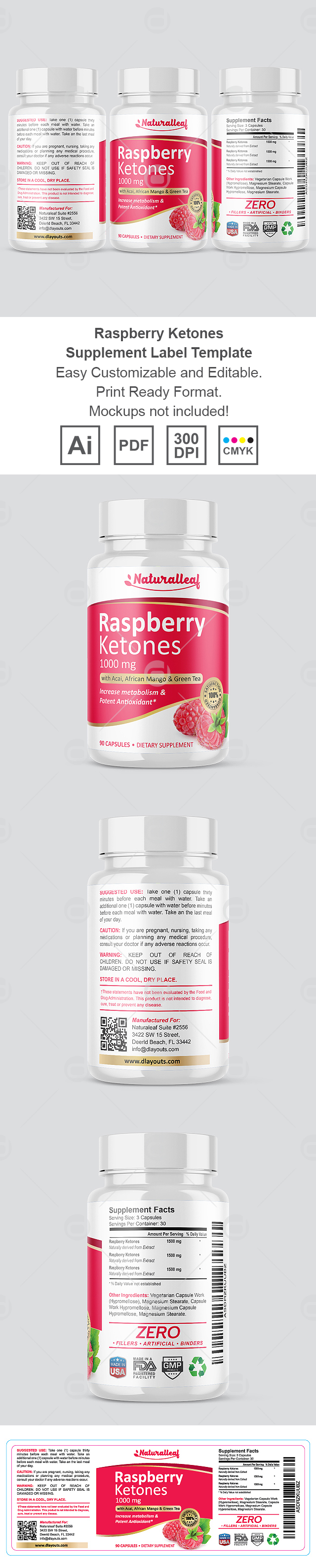 Raspberry Ketones Supplement Label Template