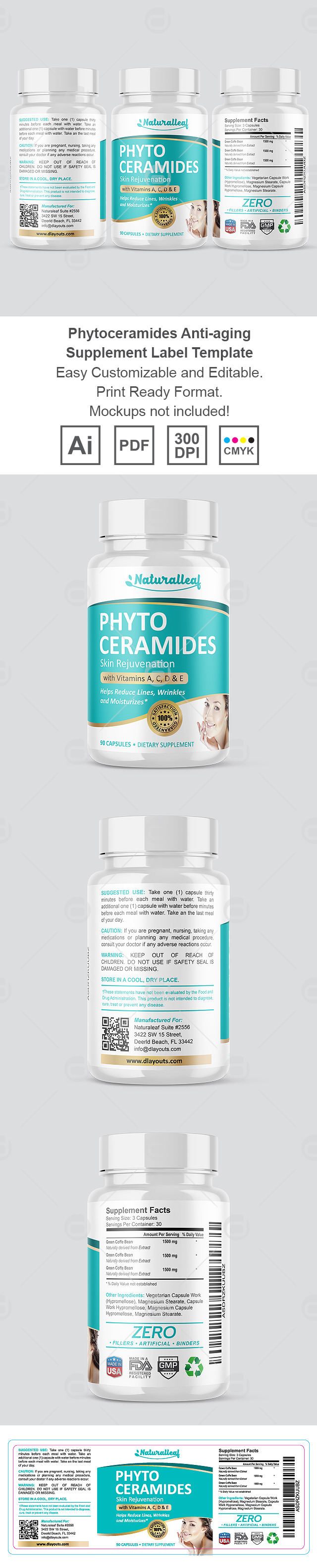 Phytoceramides Anti-aging Supplement Label Template