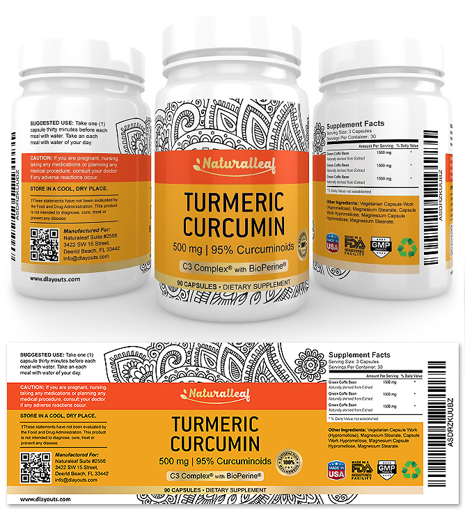 Turmeric Curcumin Supplement Label Template