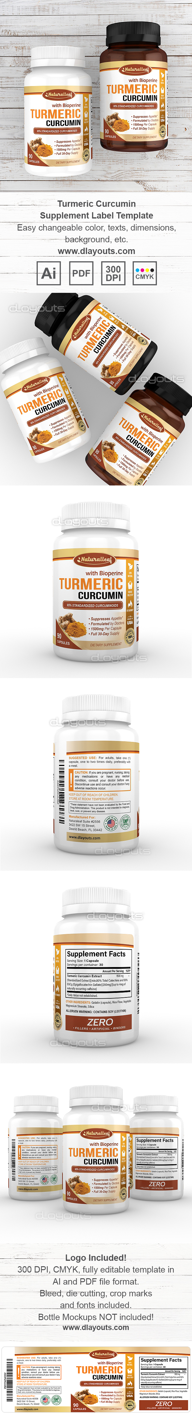 Turmeric Curcumin Supplement Label Template