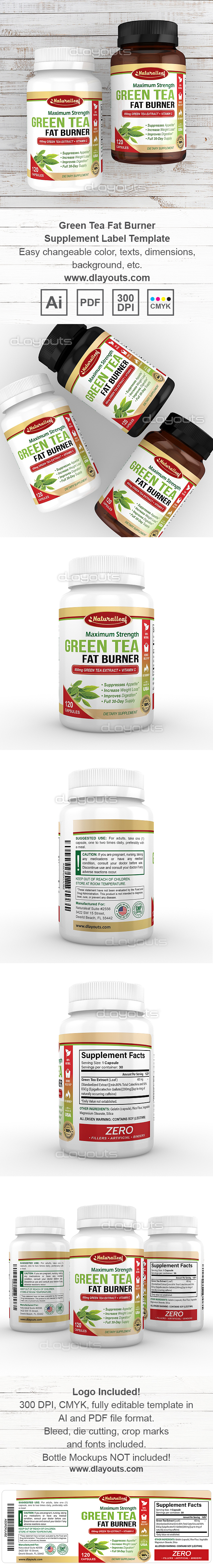 Green Tea Fat Burner Supplement Label Template