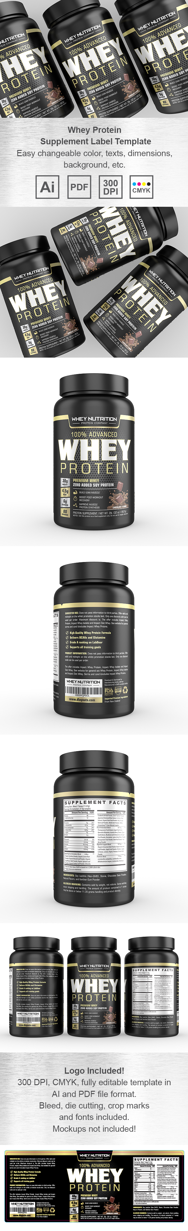 Whey Protein Sports Nutrition Chocolate Label Template