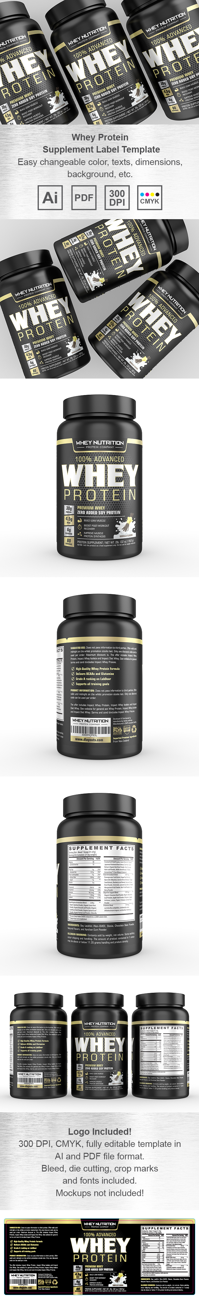 Whey Protein Sports Nutrition Vanilla Label Template