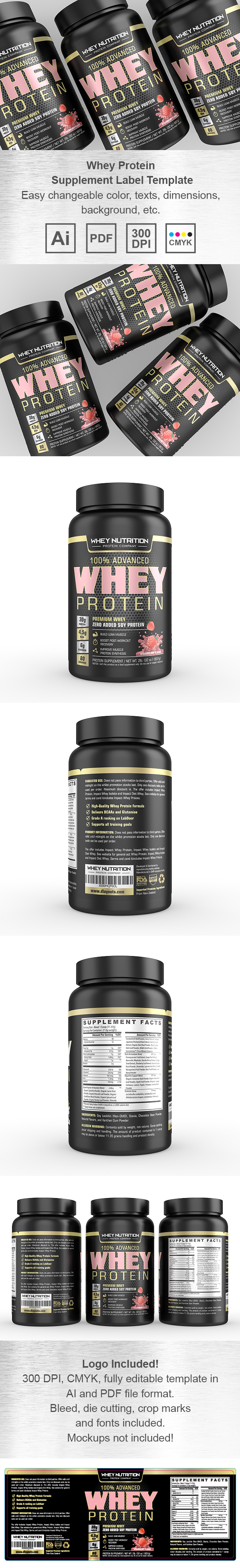 Whey Protein Sports Nutrition Strawberry Label Template