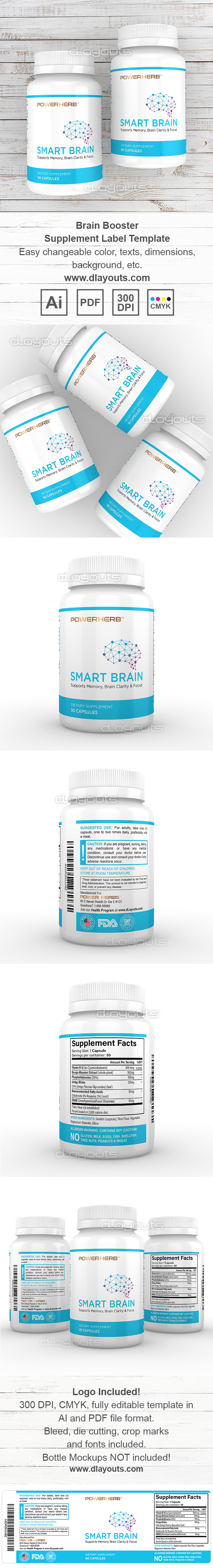 Brain Booster Supplement Label Template