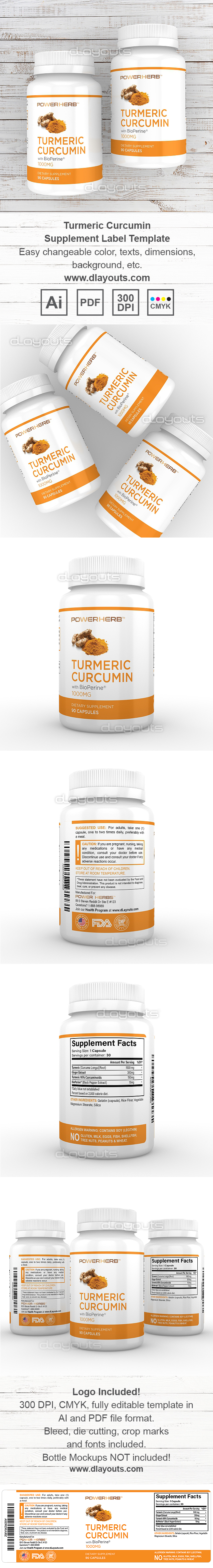 Turmeric Curcumin Supplement Label Template