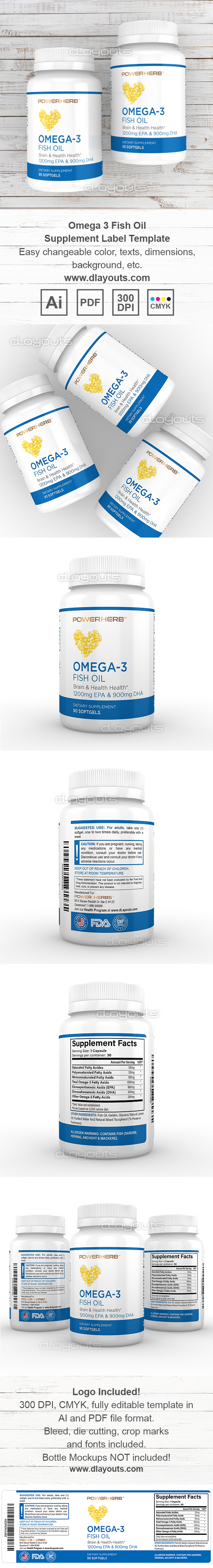 Omega-3 Fish Oil Supplement Label Template