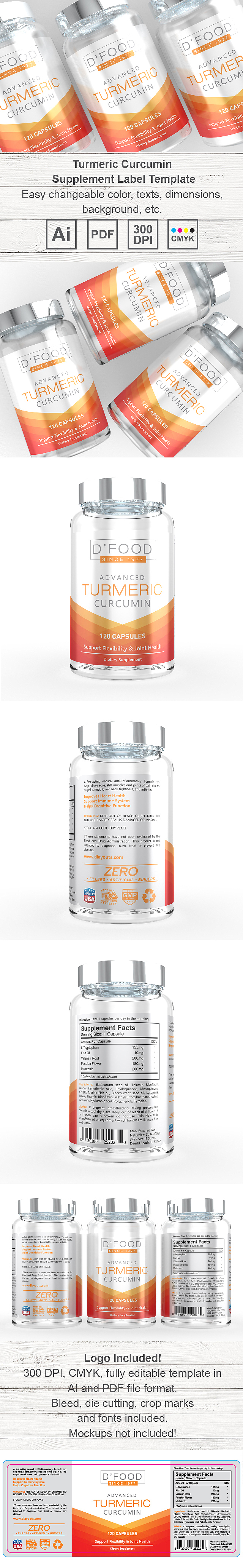 Turmeric Curcumin Supplement Label Template