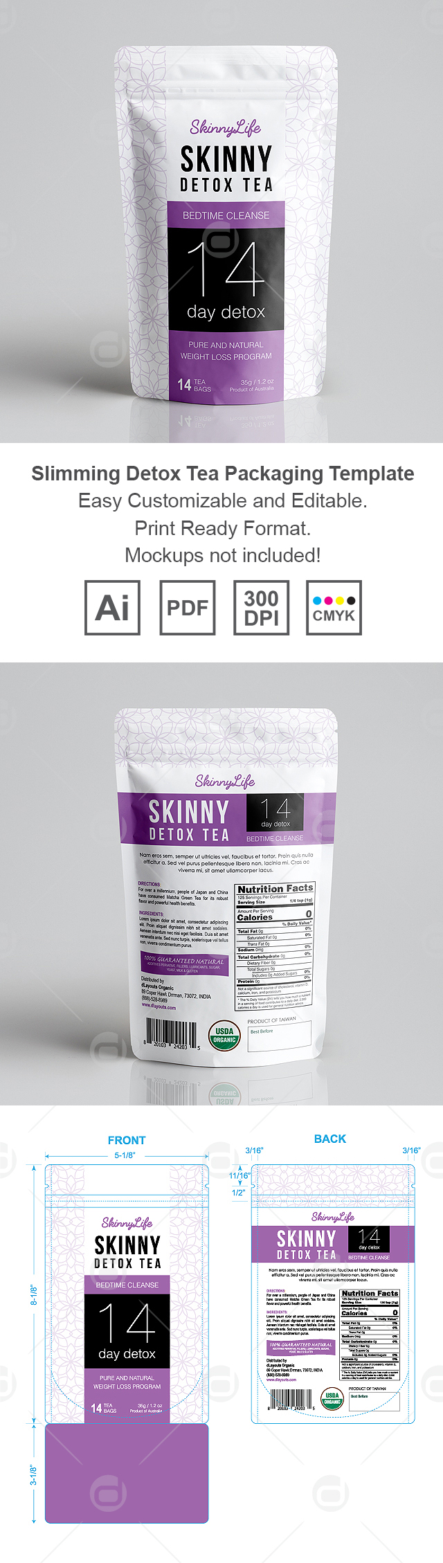 Slimming Bedtime Detox Tea Packaging Template