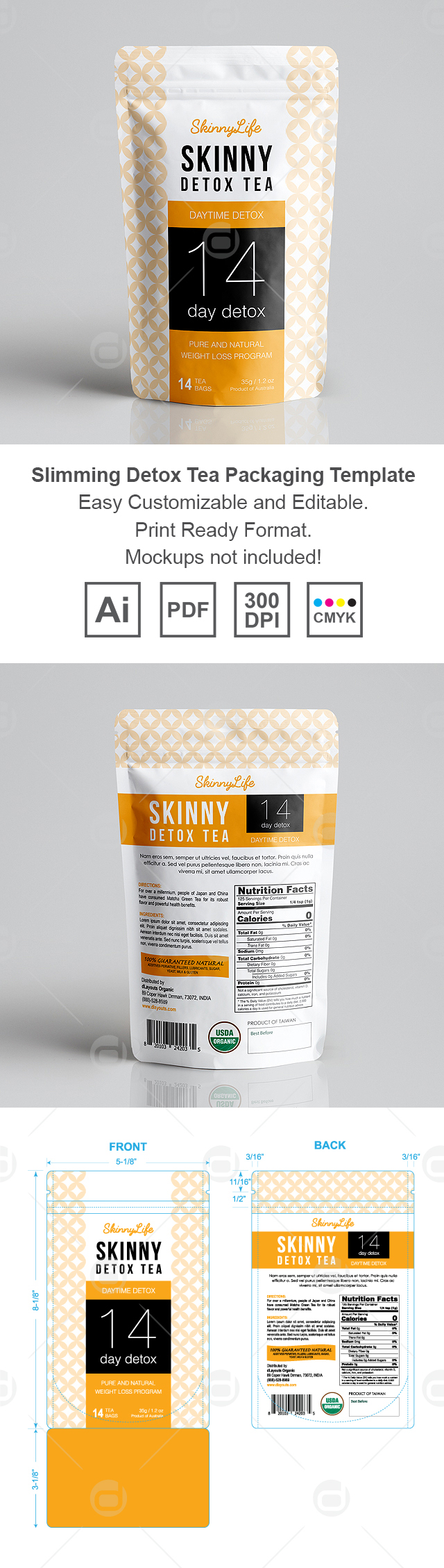 Slimming Daytime Detox Tea Packaging Template